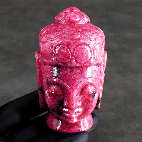 Dazzling 1950.00 Cts Genuine Pink Rhodonite Hand Carved Crystal Buddha Head Gemstone Carving