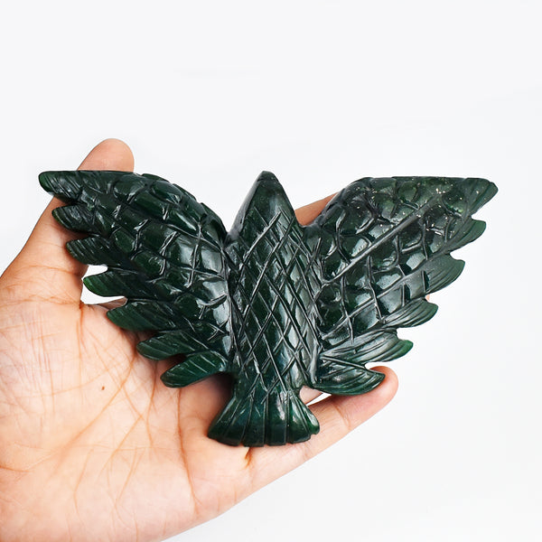 Craftsmen 1310.00  Cts Genuine Green Jade Hand Carved Crystal Eagle Gemstone Carving