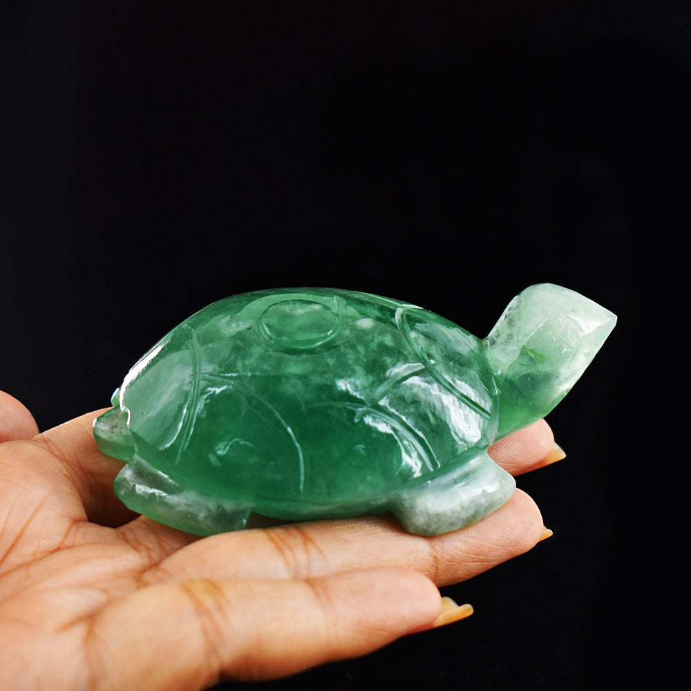 Amazing 606.00 Carats  Genuine Green Fluorite Hand Carved  Crystal  Gemstone Turtle Carving
