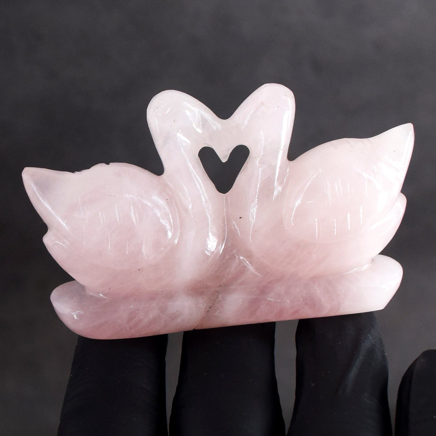Natural 357.00 Cts Genuine Rose Quartz Carved Premium LOve Swan Pair