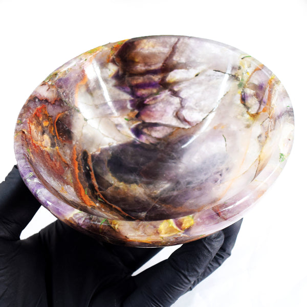 Attractive 1352.00 Carats Genuine Chevron Amethyst Hand Carved Crystal Gemstone Carving Big Bowl