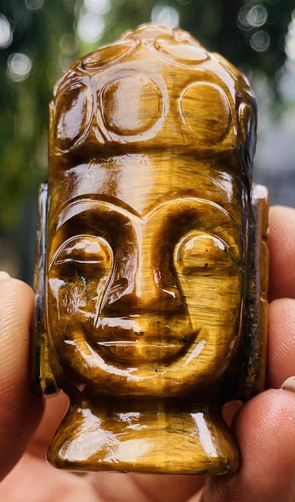 Natural 408.00 Cts Tiger Eye Hand Carved Genuine Crystal Gemstone Carving Buddha Head