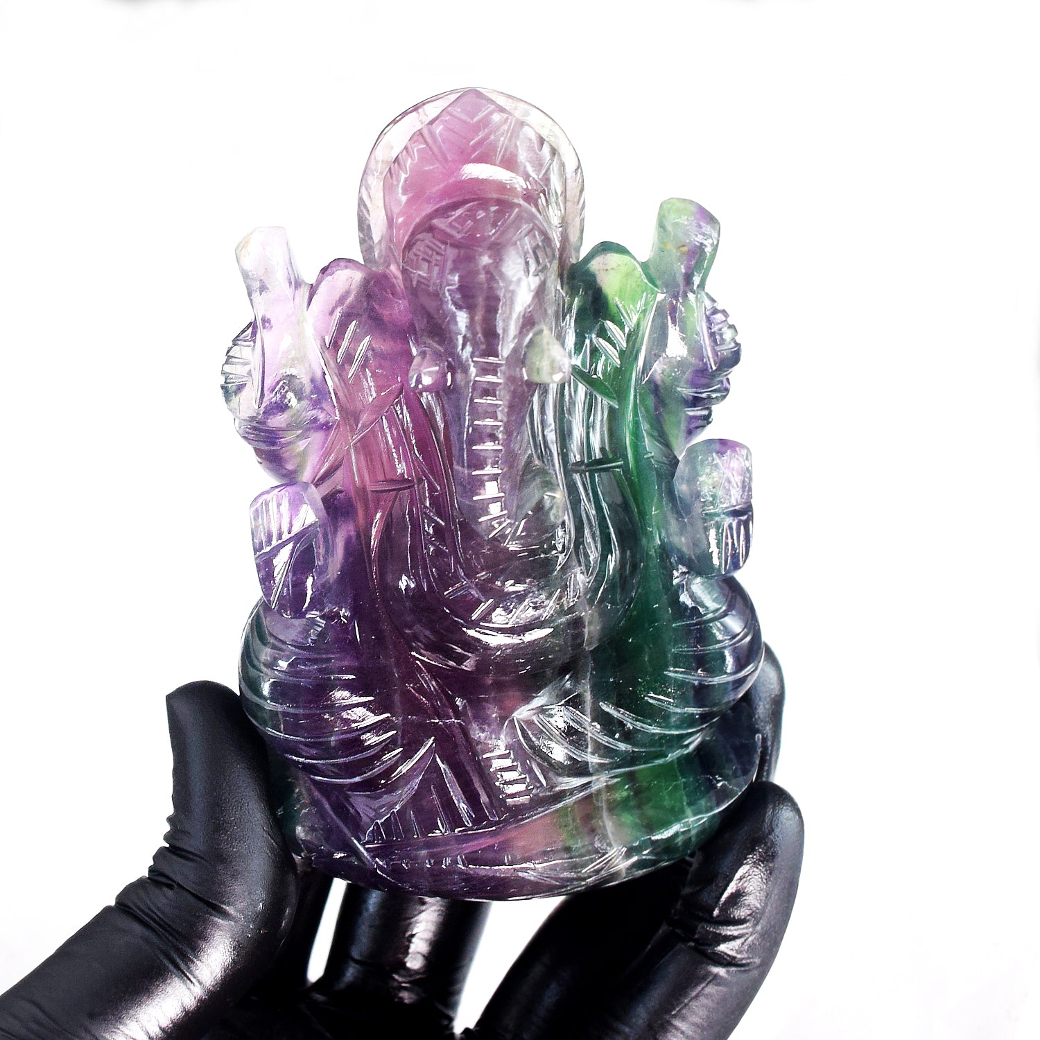 Decent 1818.00 Cts Genuine Multicolor Fluorite Hand Carved Premium Crystal Lord Ganesha