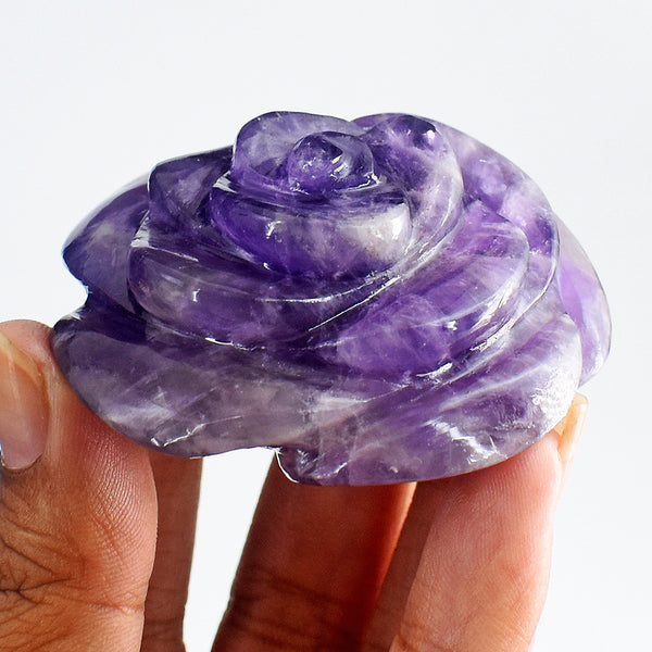 Craftsmen  347.00 Carats Genuine  Amethyst Hand Carved  Crystal Rose Flower Gemstone