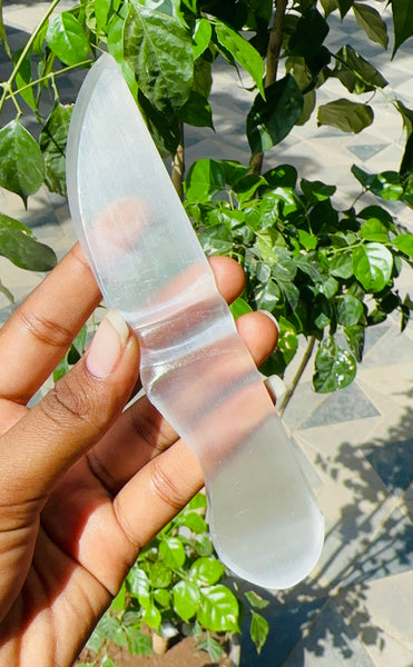 Manever 305.00 Cts Genuine Selenite Hand Carved Crystal Gemstone Knife