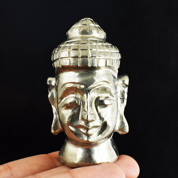 Craftsmen 857.00 Carats Genuine Pyrite Hand Carved Crystal Gemstone Carving Buddha Head