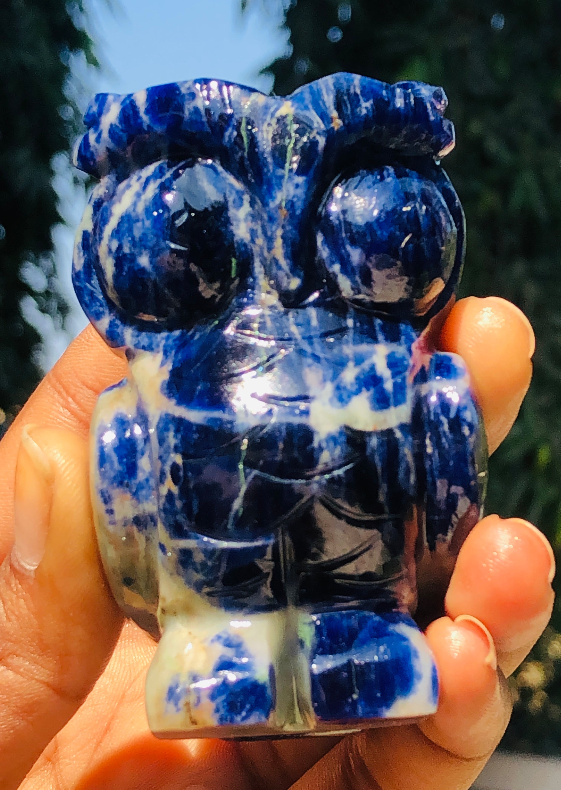 Outstanding 900.00 Cts Genuine Sodalite Hand Carved Gemstone Premium Owl Crystal