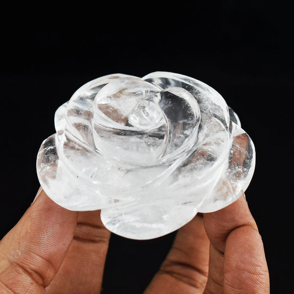 Exclusive 477.00 Carats  White  Quartz  Hand  Carved Crystal  Rose  Flower  Gemstone Carving