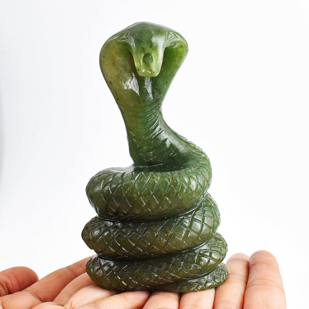 Amazing 2206.00 Cts Genuine Green Aventurine Hand Carved Crystal Gemstone Cobra Carving