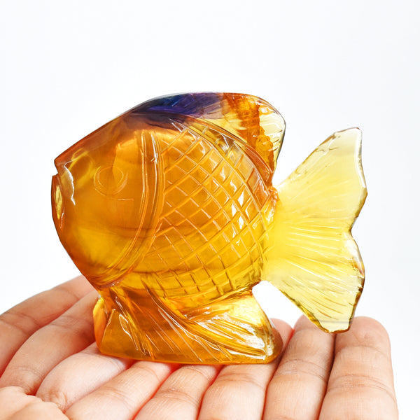 Gorgeous 1290.00 Cts Genuine Multicolor Fluorite Hand Carved  Crystal Gemstone Carving Fish