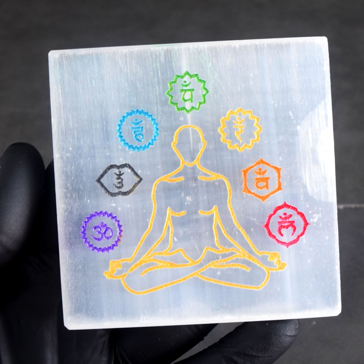 Precious 483.00 Cts Genuine 3 Inches  Selenite Seven Chakra Healing Yoga Crystal Coaster