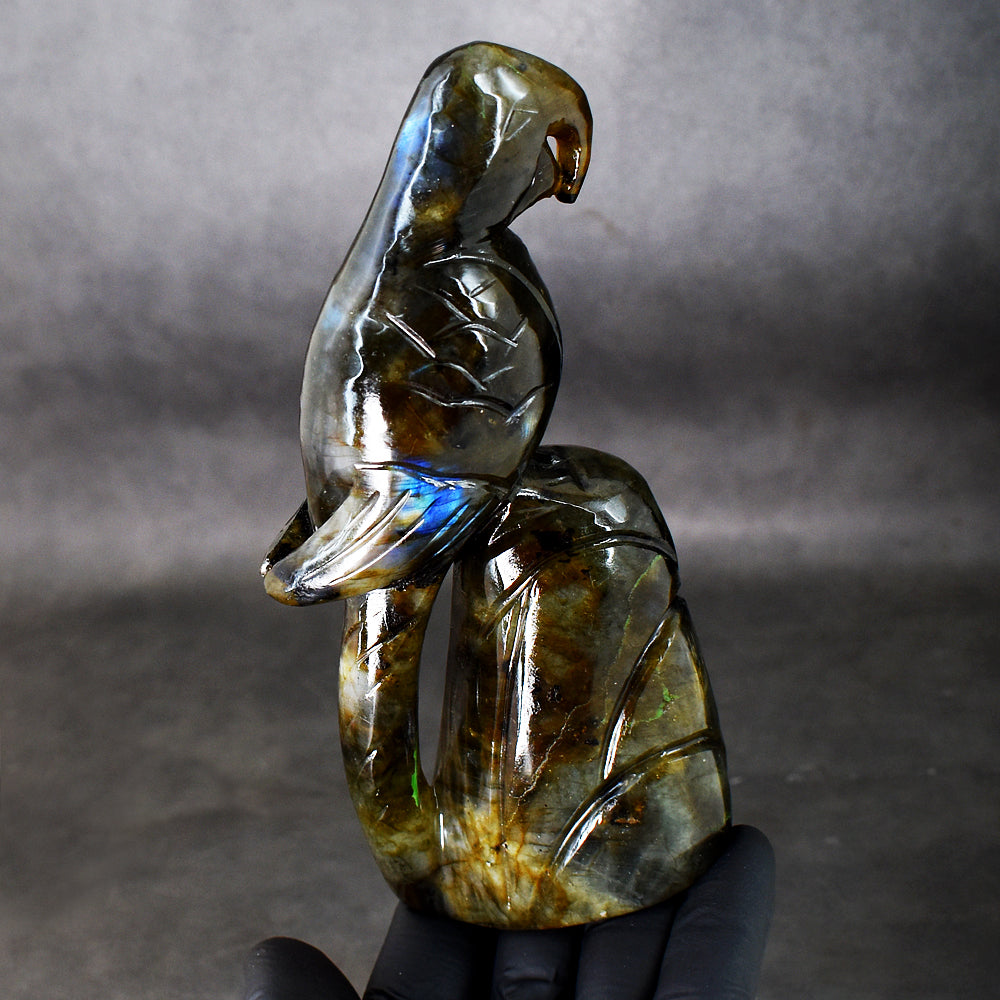 Amazing 2086.00 Cts Genuine Amazing Flash Labradorite Hand Carved Crystal Parrot Gemstone Carving