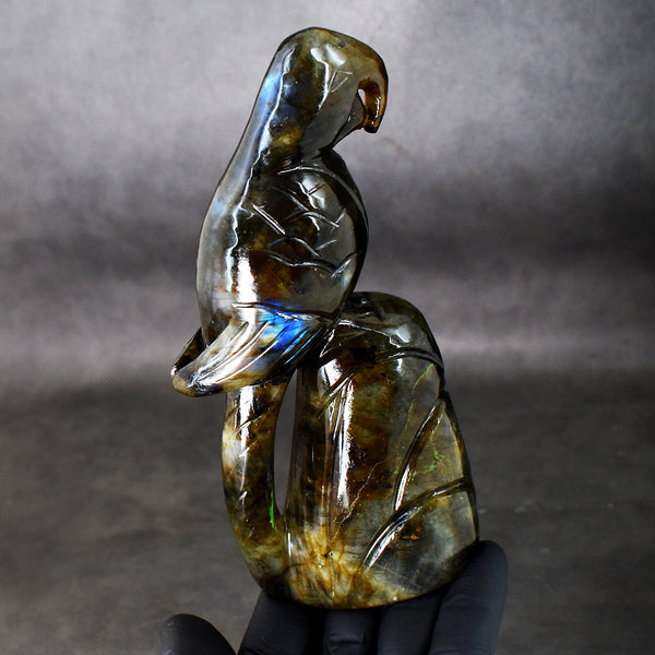 Amazing 2086.00 Cts Genuine Amazing Flash Labradorite Hand Carved Crystal Parrot Gemstone Carving