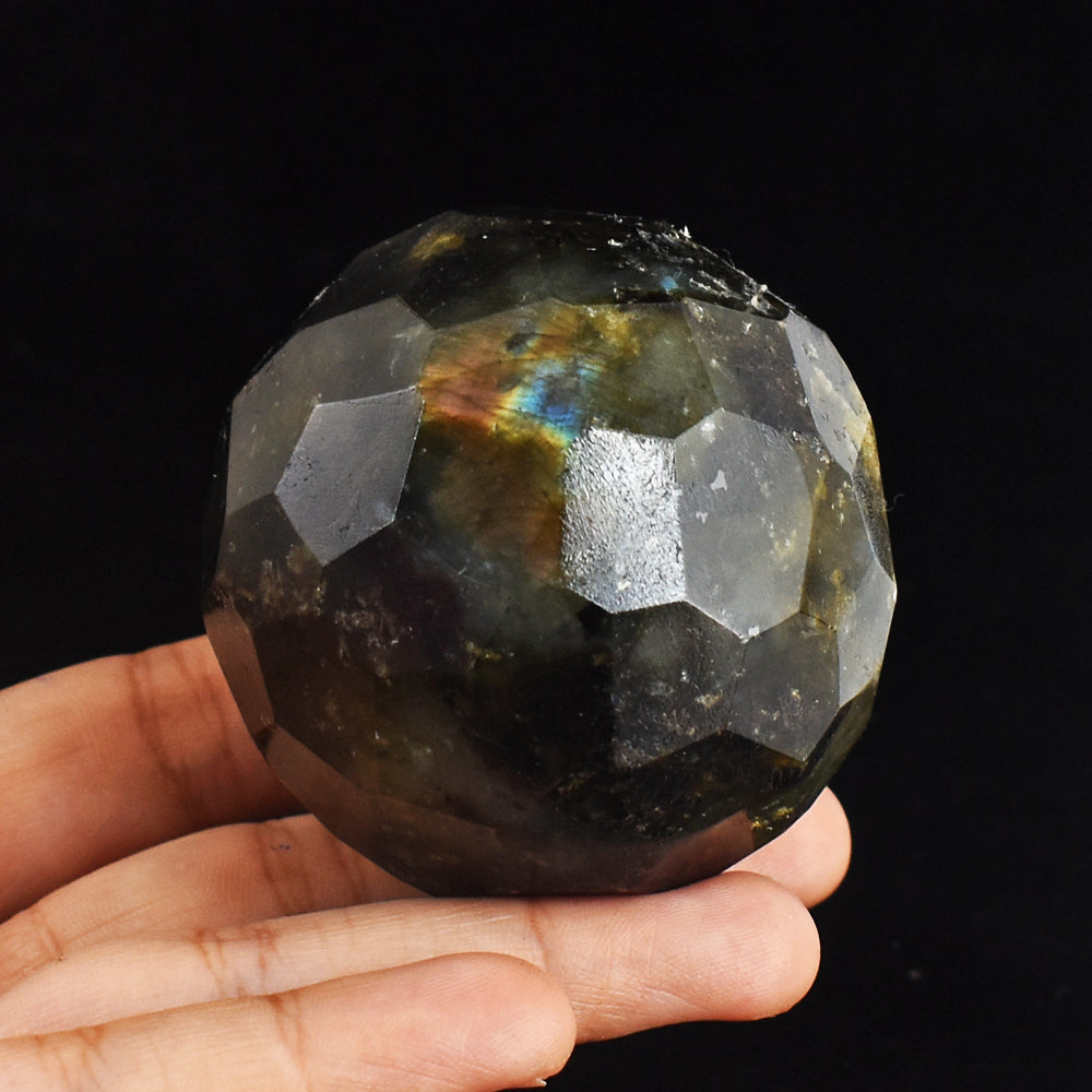 Craftsmen 1206.00 Cts Genuine Amazing Flash Labradorite Hand Carved Checkers Cut Healing Sphere