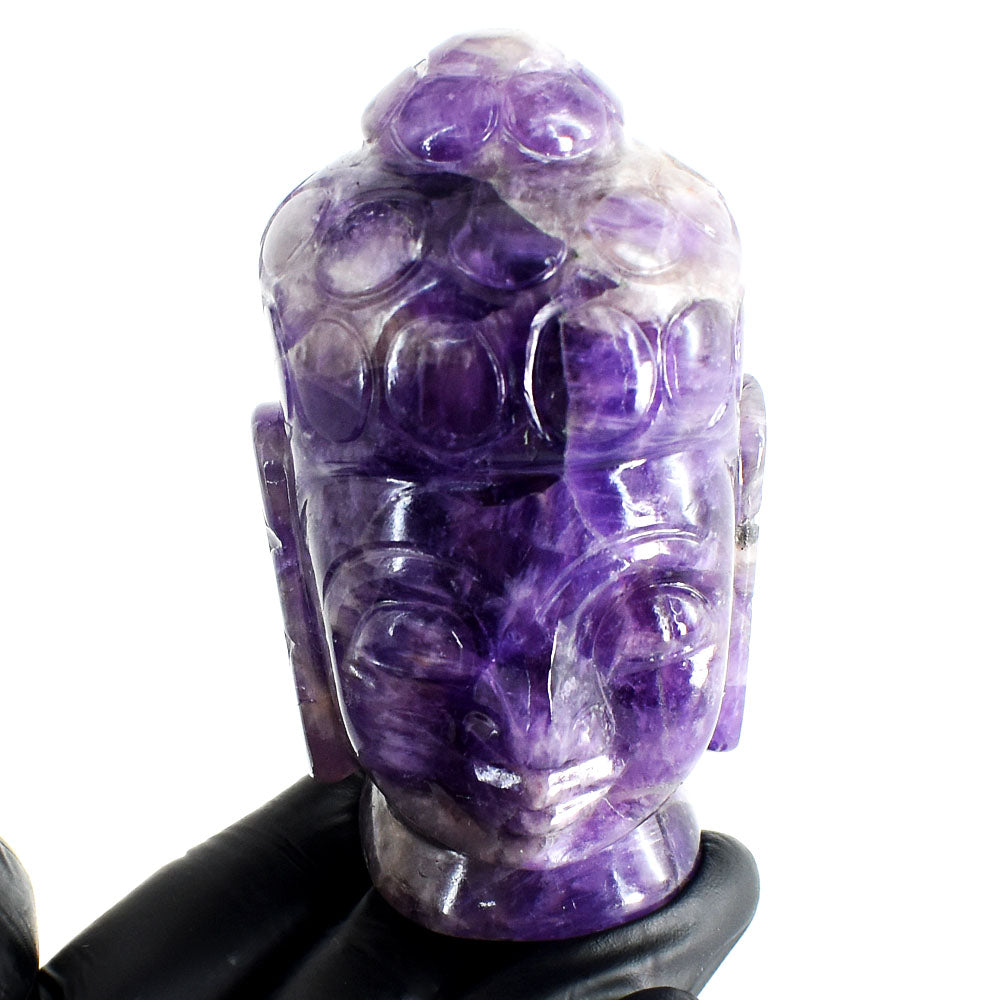 Craftsmen 1757.00 Cts Genuine Amethyst Hand Carved Gemstone Buddha Head Crystal Carving