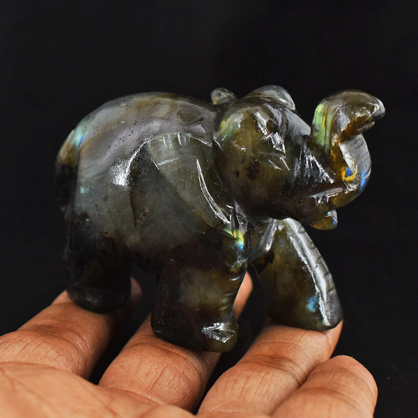 Craftsmen 624.00 Cts Genuine  Labradorite  Hand Carved Crystal Gemstone Carving Elephant