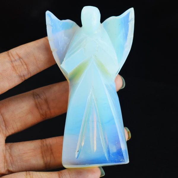 Artisian 446.00  Cts Genuine  Opalite  Hand Carved Healing Praying Gemstone Angel Carving