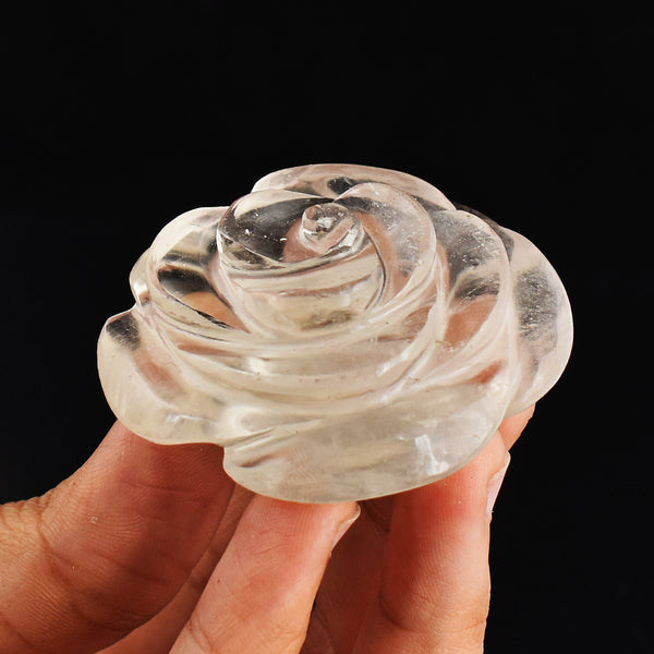 Artisian 322.00  Cts Genuine White Quartz Hand Carved Crystal  Rose  Flower Gemstone Carving