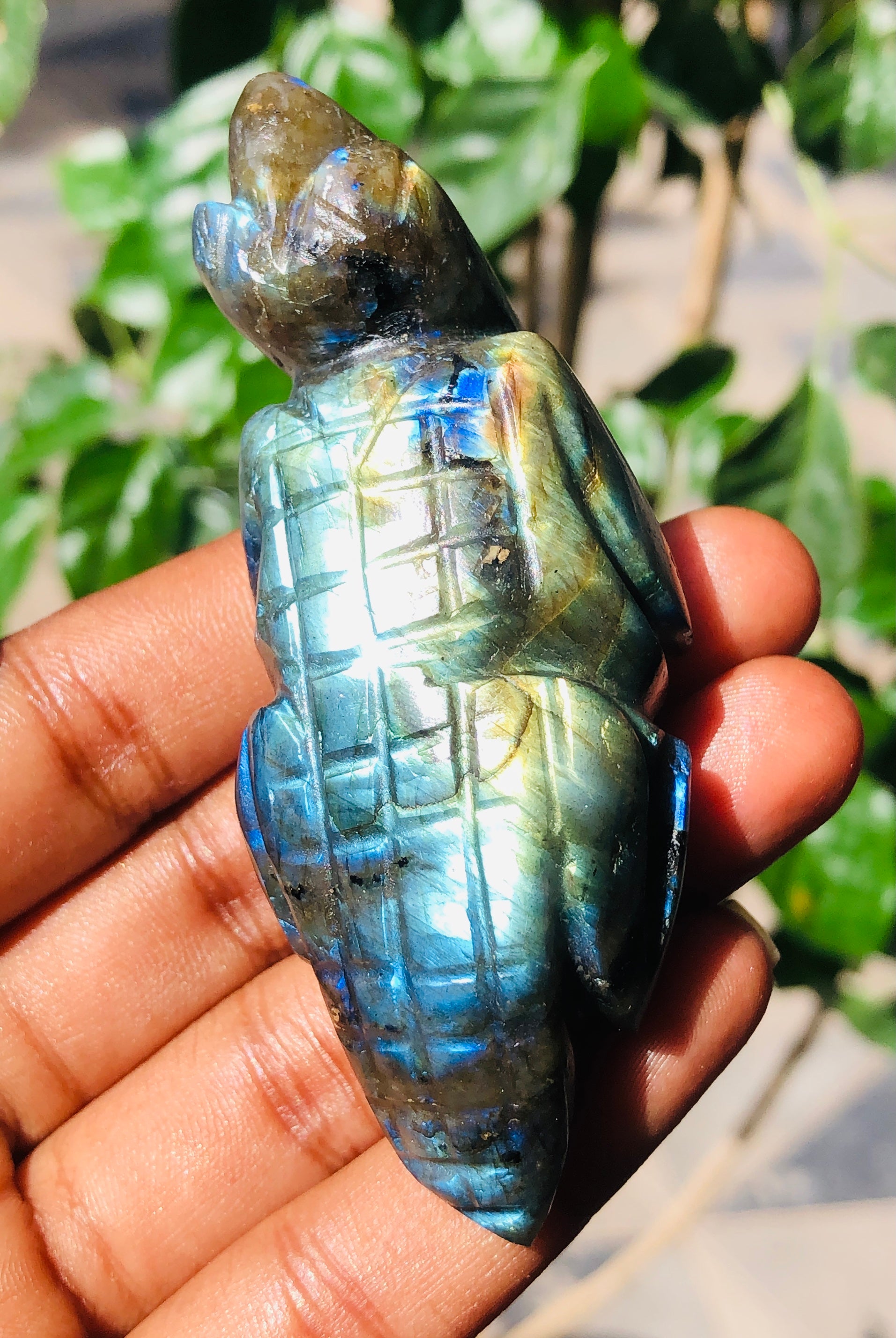 Exclusive 365.00 Cts Genuine Amazing Flash Labradorite Hand Carved Lizard Gemstone Carving 2026  Collection