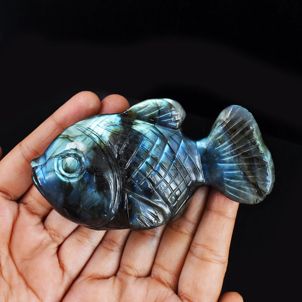 Artisian 1367.00 Cts  Genuine  Amazing  Flash  Labradorite Hand Carved Crystal Gemstone Carving Fish