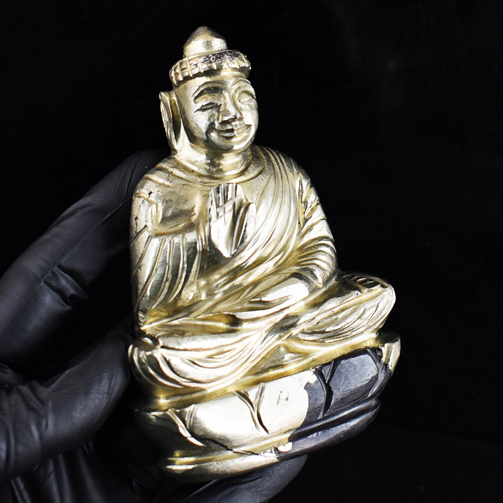 Natural 2091.00 Cts Genuine Pyrite Hand Carved Crystal Gemstone Buddha Idol Crystal Carving