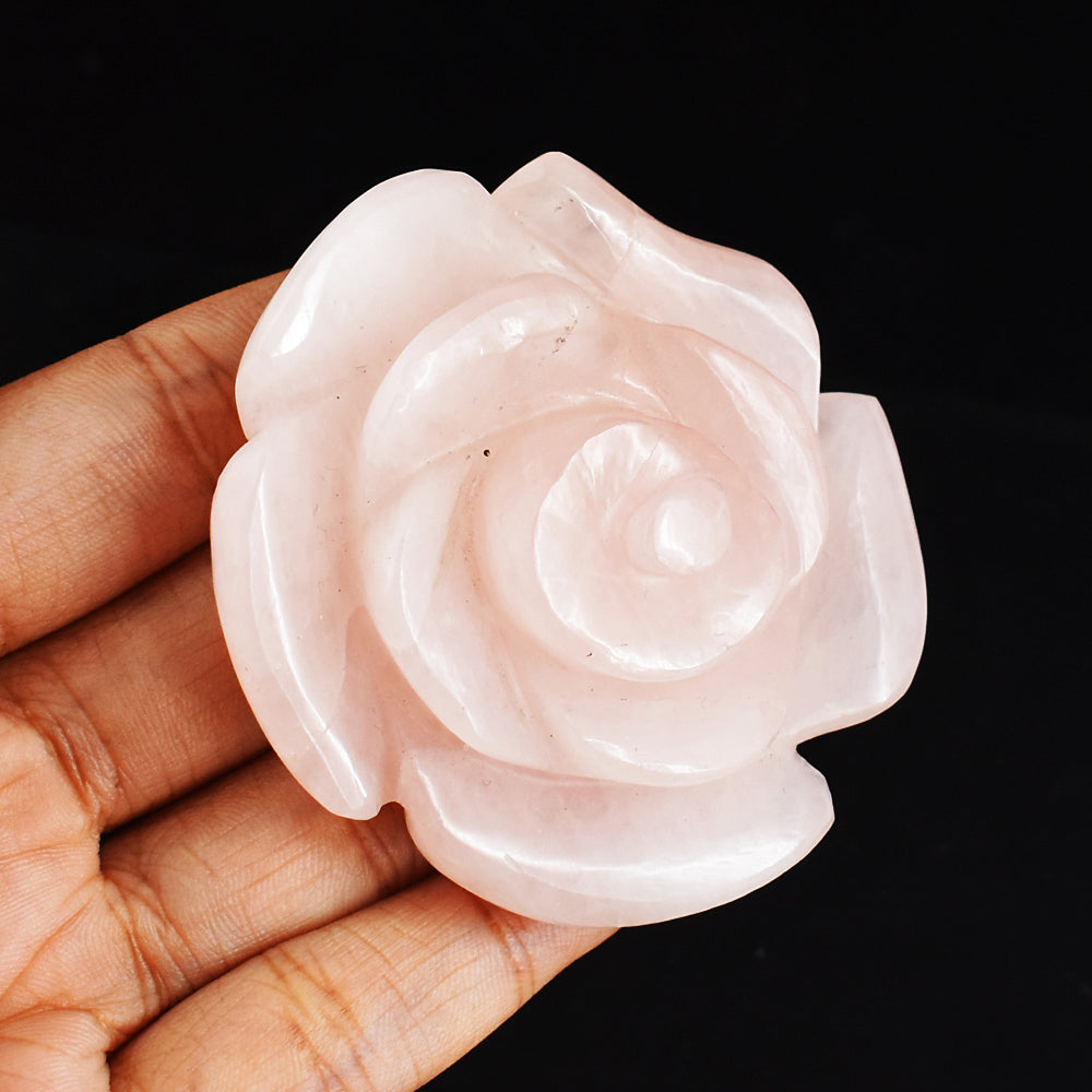 Natural  413.00 Cts  Genuine Pink Rose Quartz Hand Carved Rose Flower Carving
