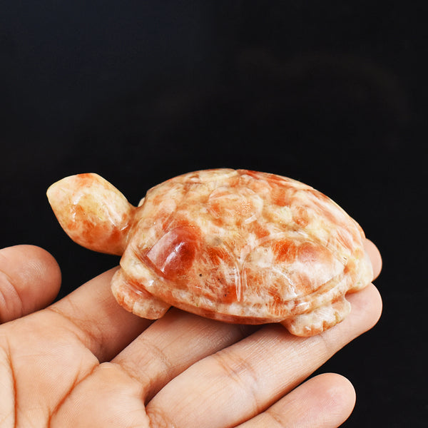 Amazing 522.00 Carats  Genuine Sunstone  Hand Carved Crystal  Gemstone Turtle Carving