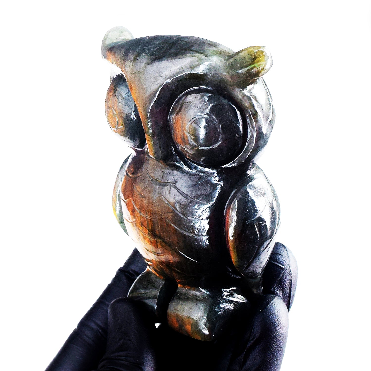 Stunning 1023.00 Cts Genuine Orange Flash Labradorite Hand Carved Premium Crystal Owl