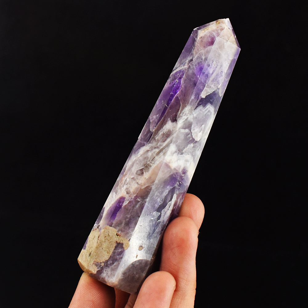 Genuine 394.00 Carats  Chevron  Amethyst  Hand  Carved Crystal  Gemstone  Healing  Point