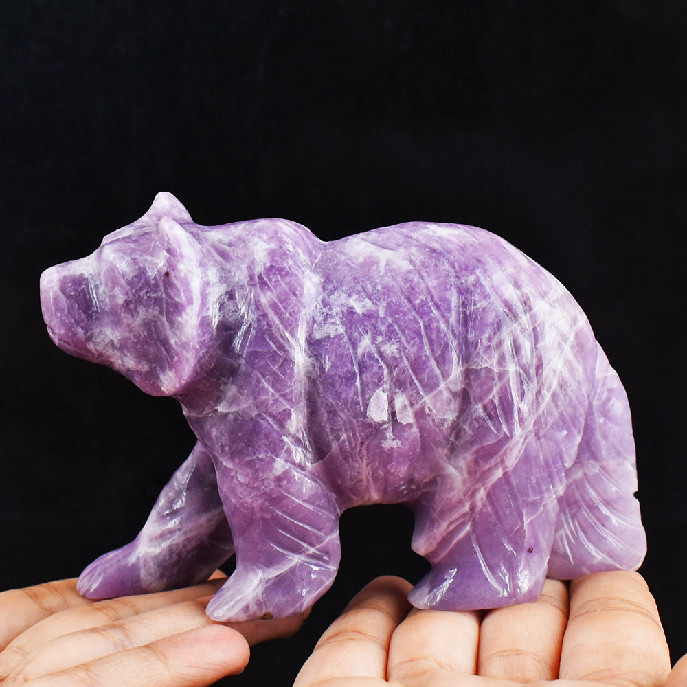 Exclusive 2413.00 Carats Genuine Lepidolite Hand Carved Crystal Gemstone Carving Bear