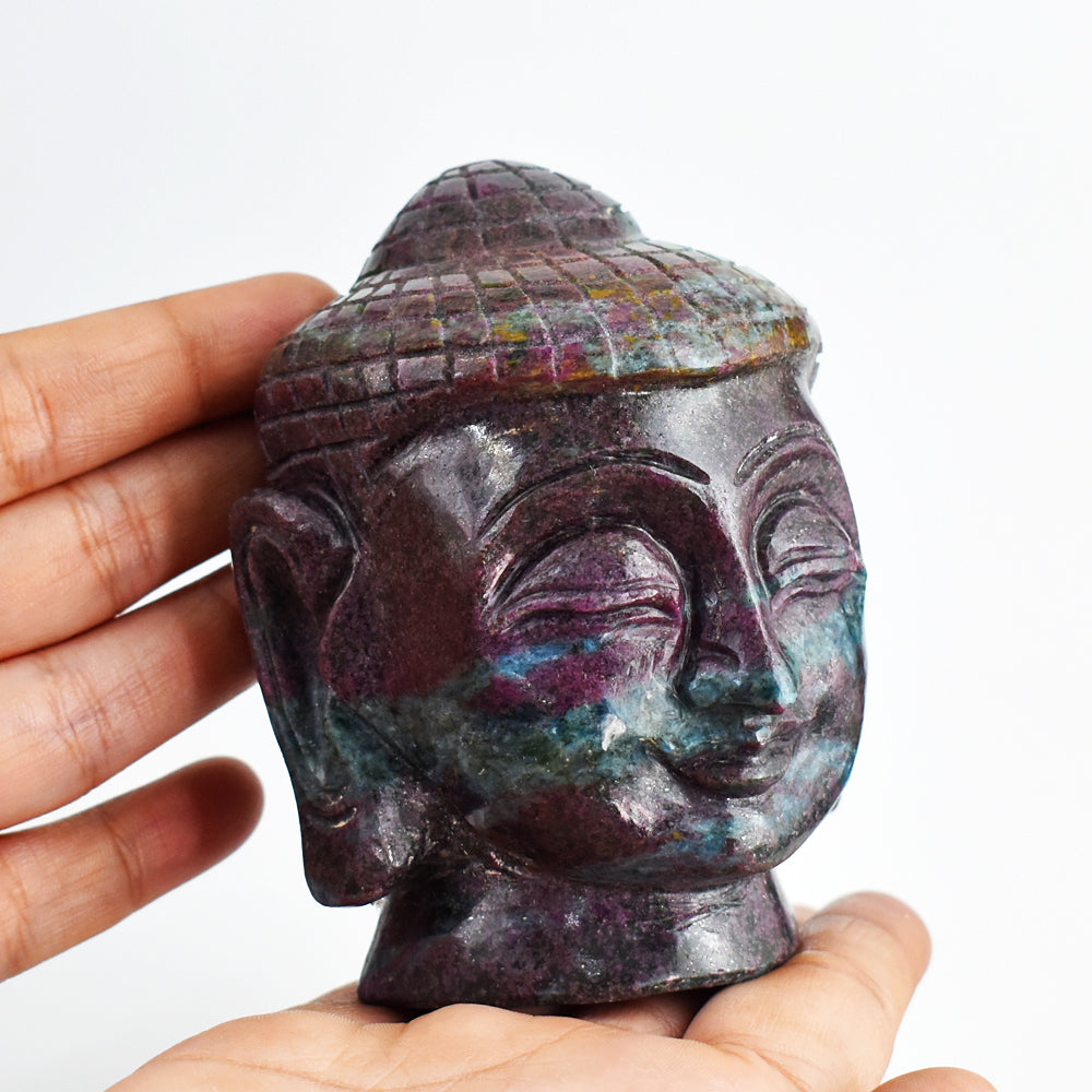 Amazing 4013.00 Carats Genuine Ruby In Kyanite Crystal Hand Carved Lord Buddha Head Gemstone Carving
