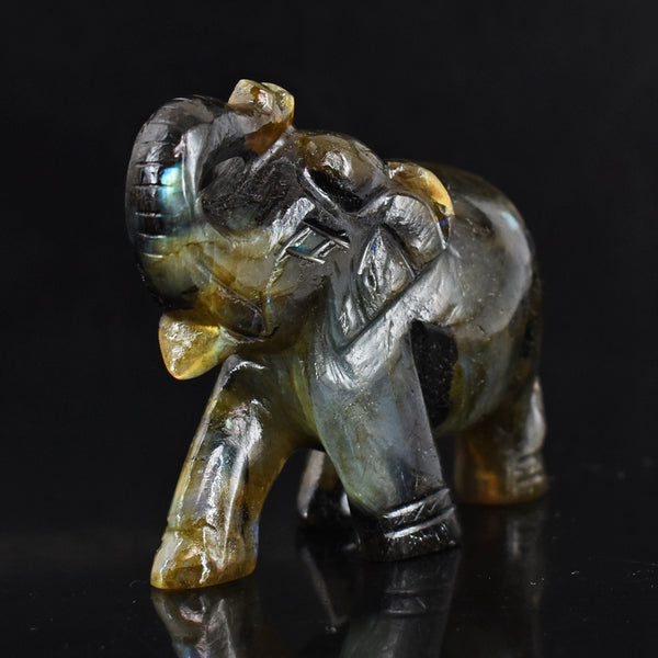 Craftsmen 694.00 Cts Genuine  Labradorite  Hand Carved Crystal Gemstone Carving  Elephant