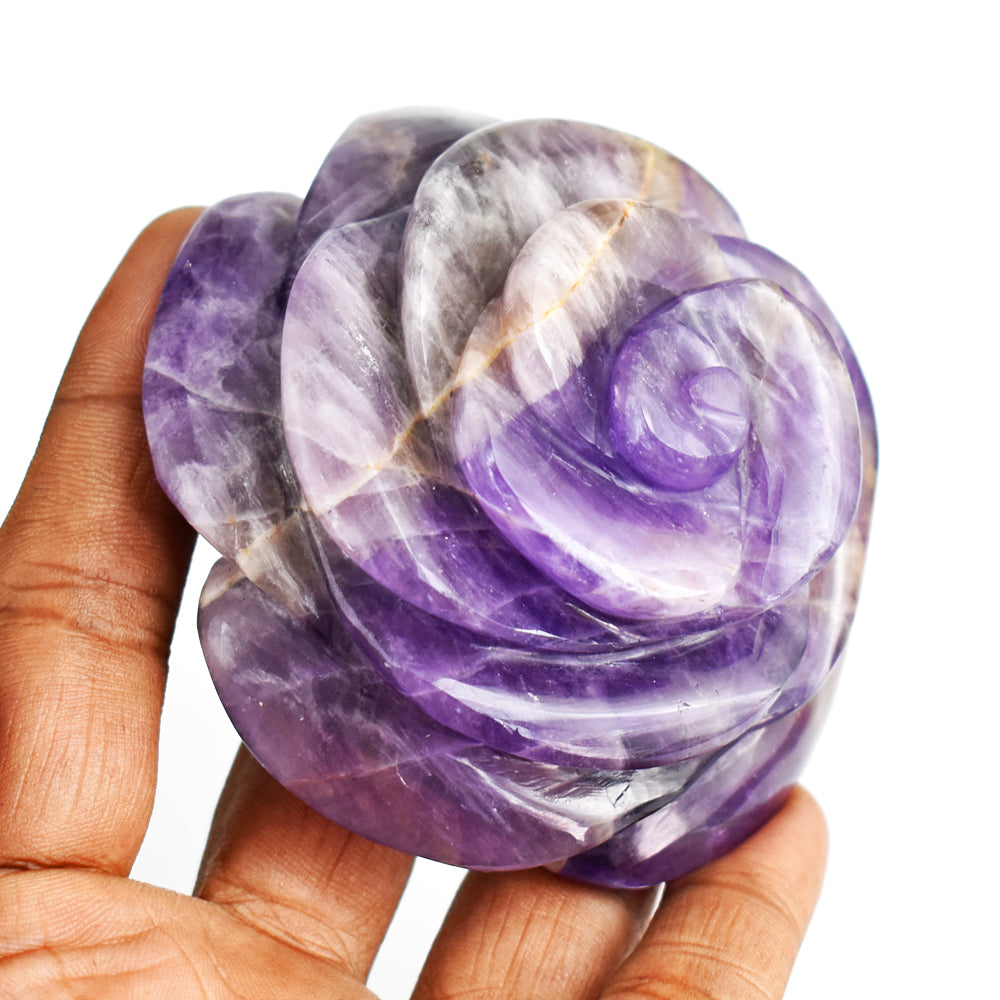 Exclusive 1139.00 Carats Genuine Amethyst Hand Carved Crystal Rose Flower Gemstone Carving