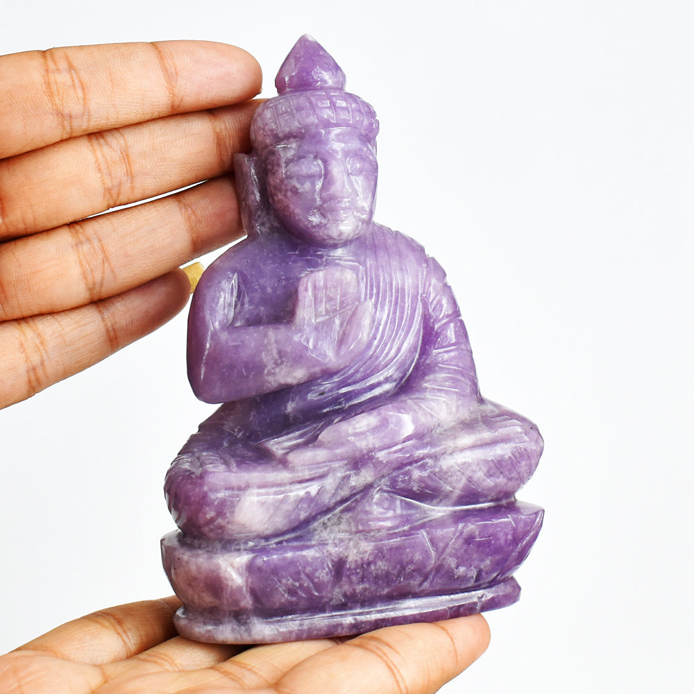 Awesome 1506.00 Cts Genuine Lepidolite Hand Carved Crystal Lord Buddha Gemstone Carving