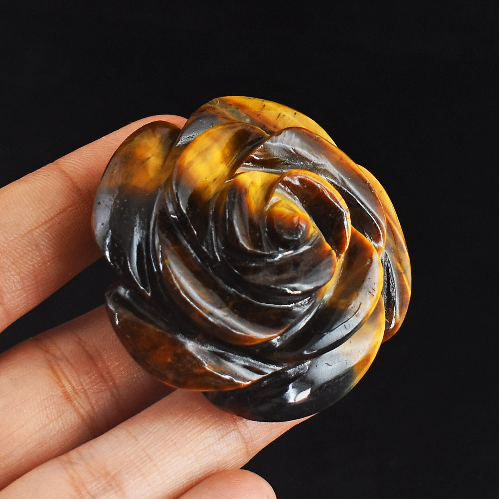 Beautiful 341.00 Carats Genuine  Golden Tiger Eye Hand Carved Crystal  Rose  Gemstone  Carving