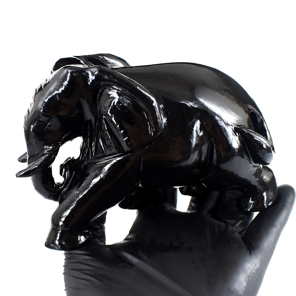 Amazing 3800.00 Cts Genuine Black Spinel Hand Carved Crystal Gemstone Carving Elephant