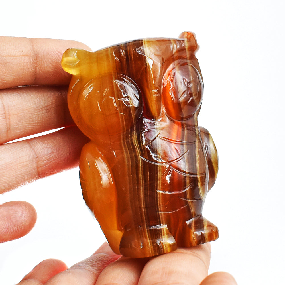 Beautiful 862.00 Carats Genuine  Multicolor Fluorite Hand Carved Crystal Gemstone Owl Carving