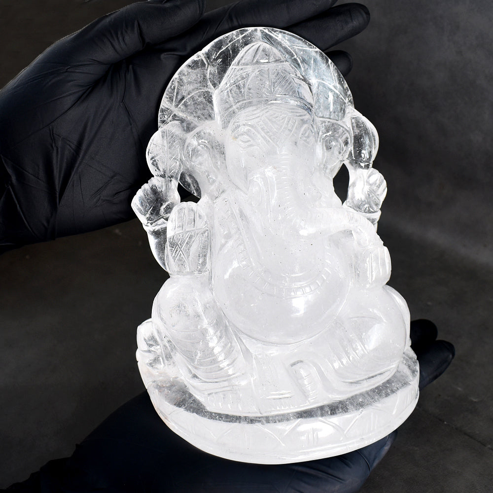 Paramount 8164.00 Cts Genuine White Quartz Hand Carved Premium Lord Ganesha Crystal