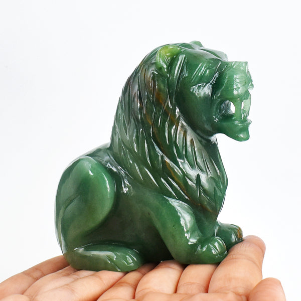 2652.00 Carats Genuine Green Aventurine  Hand Carved  Crystal Gemstone Carving Lion