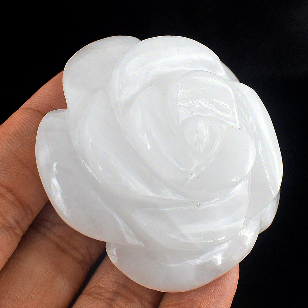 Artisian  280.00 Carats Genuine White  Quartz  Hand Carved Crystal Rose Flower  Carving Gemstone