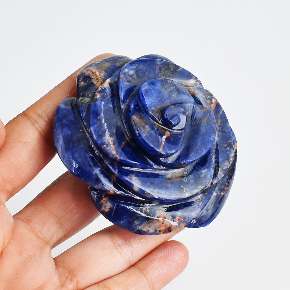 Craftsmen  809.00 Cts  Genuine  Sodalite  Hand Carved Crystal Rose Flower Gemstone Carving