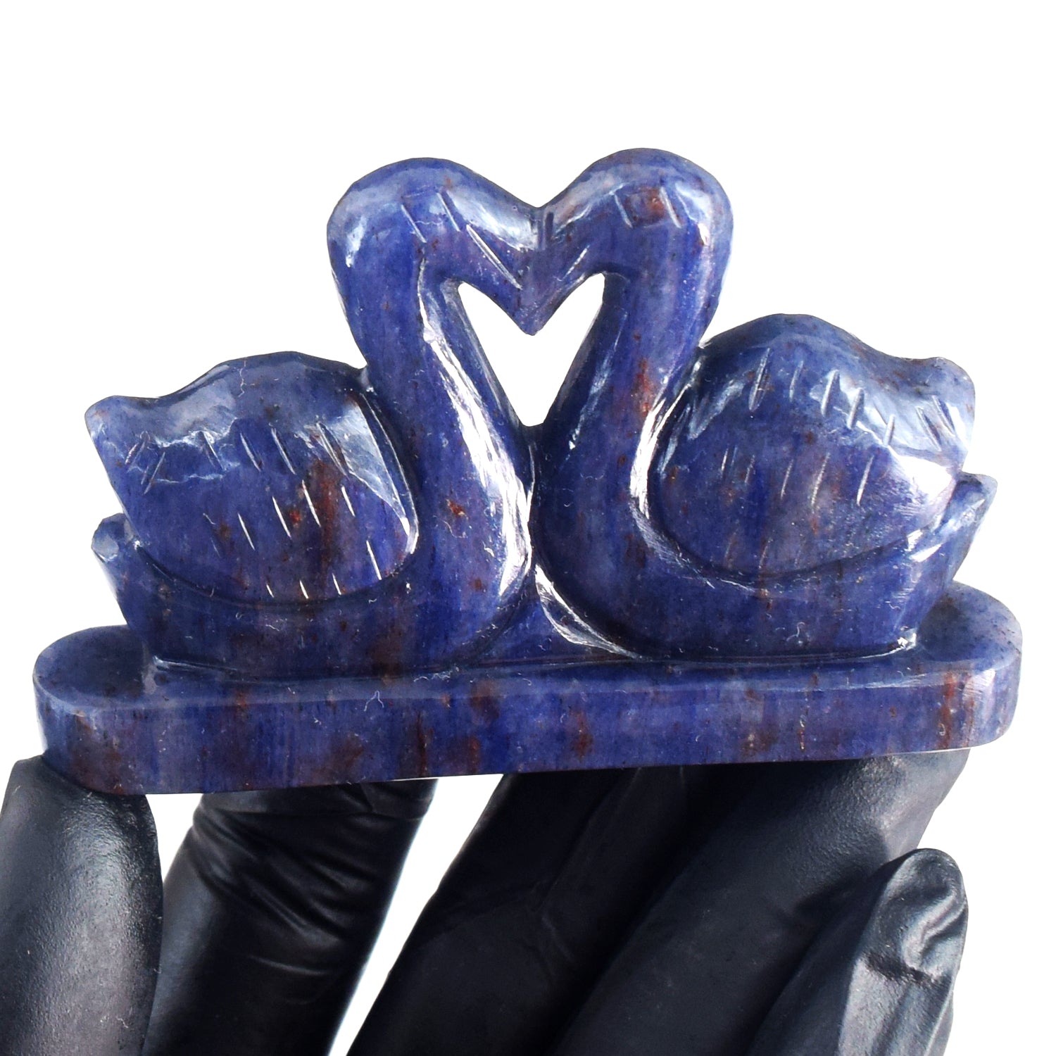 Amazing 424.00 Cts Genuine Blue Iolite Carved Love Premium Swan Pair