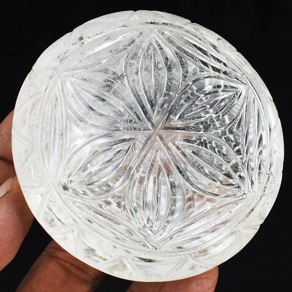 Awesome 1021.00 Cts White Quartz Hand Carved Genuine Crystal Gemstone Mughal Carved Cabochon