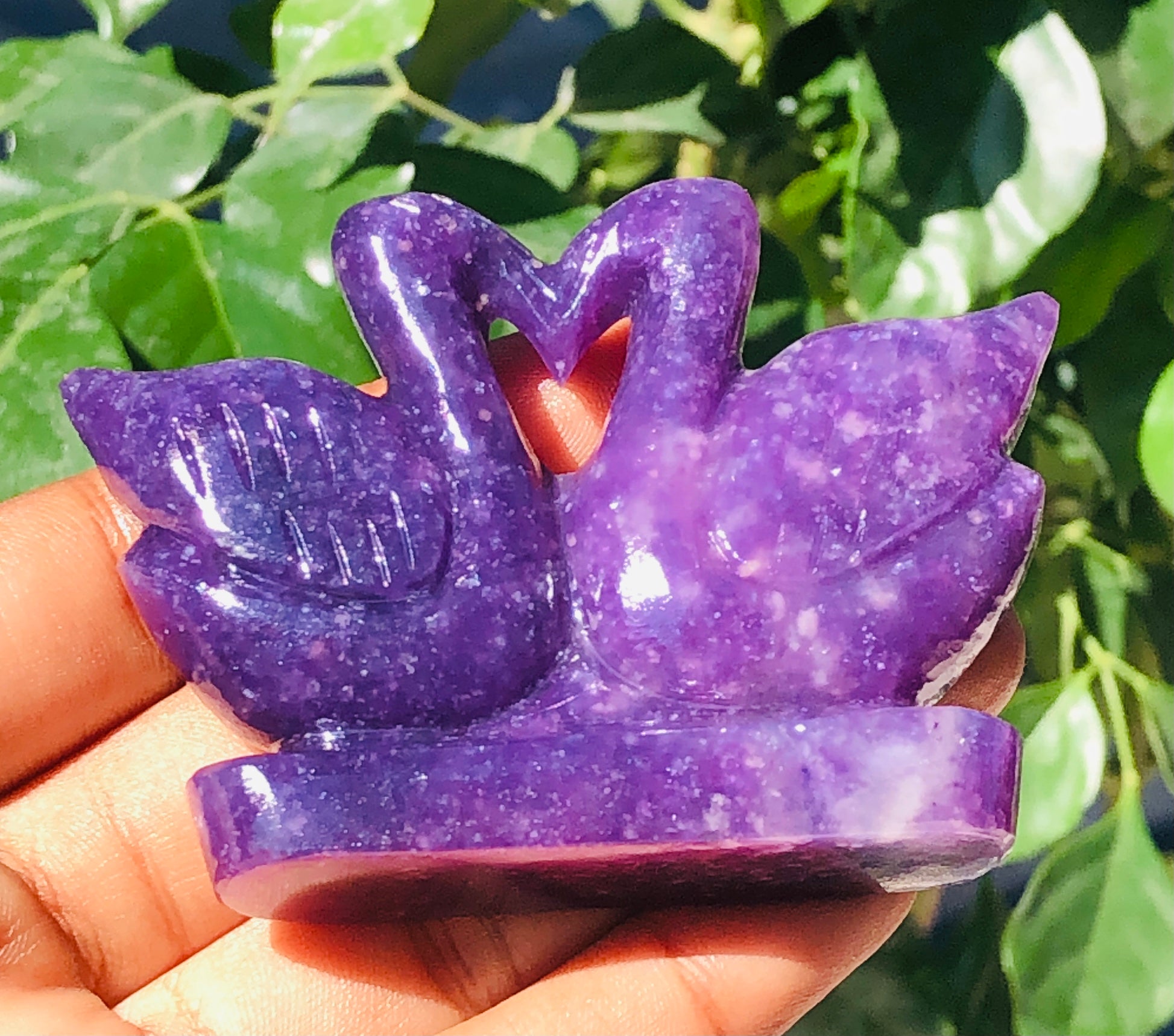 Elegant 431.00 Cts Genuine Lepidolite Carved Love Premium Swan Pair