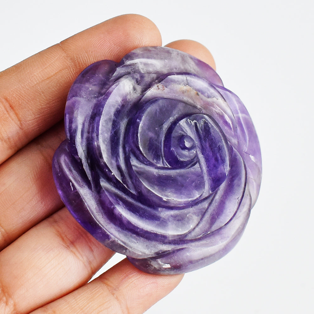 Amazing  282.00 Carats  Genuine  Amethyst  Hand Carved  Rose  Flower  Gemtone Carving