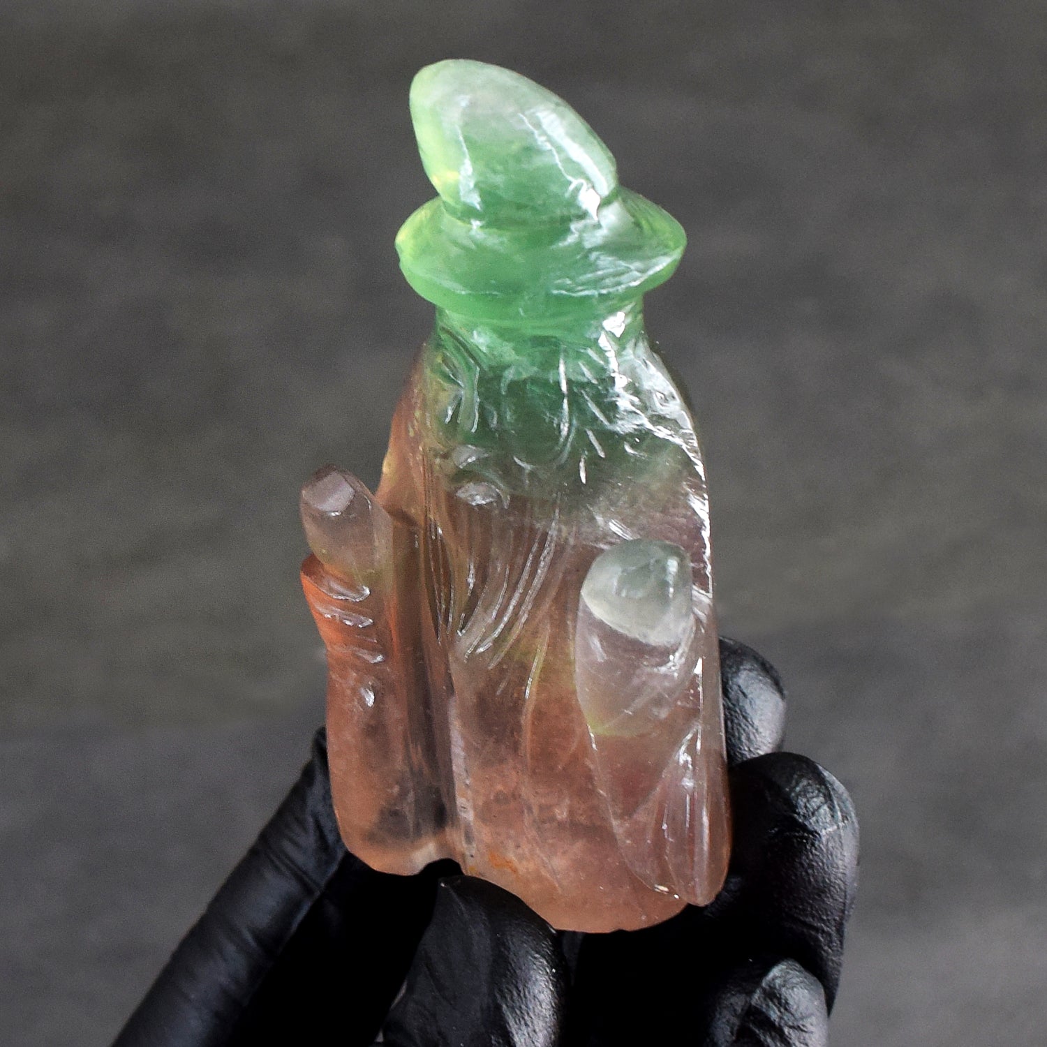 Beautiful 433.00 Cts Genuine Multicolor Fluorite Hand Carved Premium Wizard