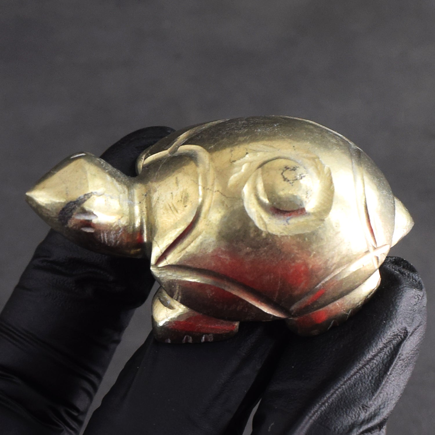 Morbid 297.00 Cts Genuine Pyrite Hand Carved Premium Gemstone Turtle Crystal