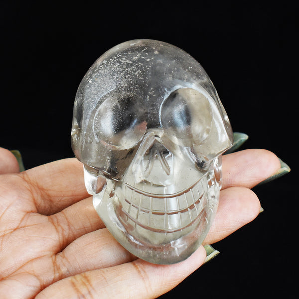Amazing 696.00 Cts Genuine White Quartz Hand Carved Crystal Genuine Skull Gemstone Carving