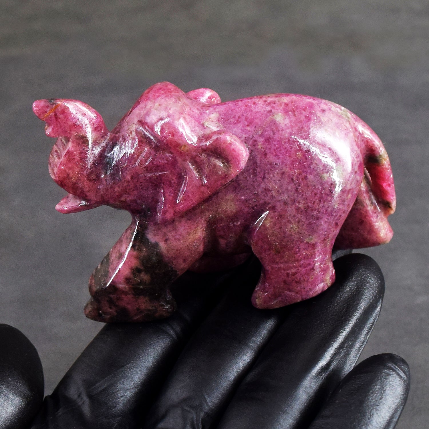 Awesome 868.00 Cts Genuine Pink Rhodonite Crystal Carved Premium Elephant