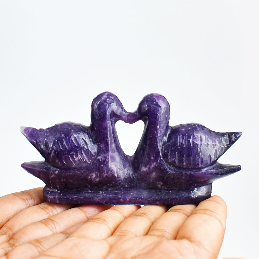 Natural 855.00 Carats  Genuine Lepidolite  Hand Carved  Crystal Swan Pair Gemstone Carving